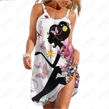 Suknelė Sexy Moterų Vasaros Naują 3D Spausdinimo Palaidi Tinka Suknelė Moterų 2023 Paplūdimio Backless Rankovių Bohemijos Mados Kvėpuojantis 5XL