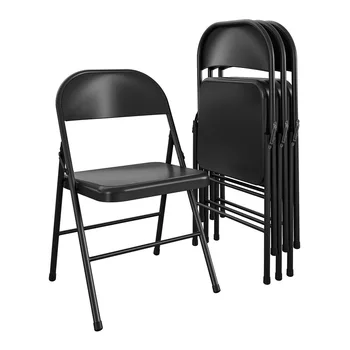 Plieno sulankstomoji Kėdė (4 Pakuotės), Juoda sulankstomos kėdės šalių