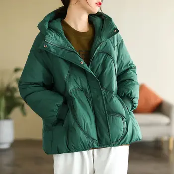 Moterų 2023 Naujas Žiemos Korėjos Stiliaus Baltųjų Ančių Pūkais Laisvi Švarkai Mados Atsitiktinis Ponios Ilgomis Rankovėmis Su Gobtuvu, Paltai Viršūnes C56