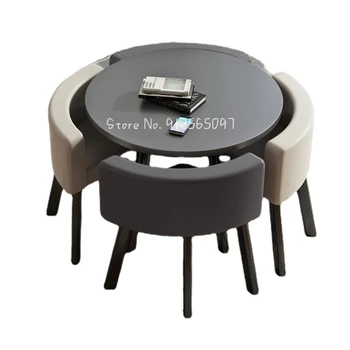 Modernus minimalistinis šviesos prabanga derybų namų priėmimo apvalus valgomojo stalas, kėdės derinys muebles столы и стулья на кухню