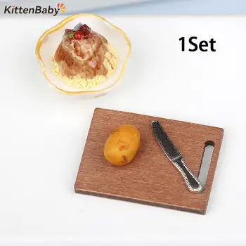 1Set 1:12 Miniatiūriniai Lėlių Bulvių Salotų Dubenį W/Smulkinimo Blokas Virtuvės reikmenys Virtuvės Maisto Modelį, Dekoro, Žaislų Lėlės Namas Priedai