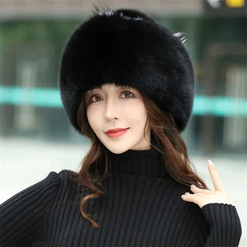 Aukštos Kokybės Žiemos Kailio Kepurę Moterims, Lauko Šilumos Ir Vėjo Fox Fur Tris Tailed Skrybėlę, korėjos Versija, Ausų Apsaugos Skrybėlę