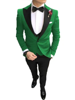 Žalia Atsitiktinis Vyrų Kostiumas Slim Fit Piko Atvartas Prom Tuxedos Verslo 3 Gabalus Nustatyti Vestuvių Jaunieji(Švarkas+Liemenė+Kelnės)