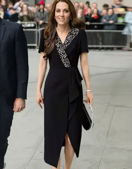 Princesė Kate Nėrinių Kratinys Suknelė Elegantiškas V-Kaklo Ruffles Asimetriškas Suknelės 32912