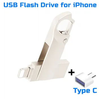 3IN1 USB 3.0 Flash Drive, Roatation Pen Drive 32GB C Tipo USB 256 GB 128GB 64GB Pendrive iPhone 14 Pro/13/12/Android/VNT