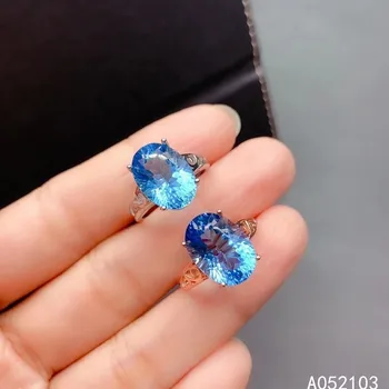 KJJEAXCMY bauda papuošalai 925 sterlingas sidabro inkrustacijos gamtos Šveicarijos Mėlynas Topazas Moterų vyrai kilnus paprasta kolonėlė didelio perlas žiedas