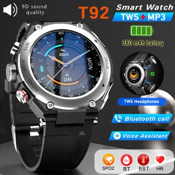 Naujas Smart Watch 2 in 1 TWS Belaidžių Ausinių Širdies ritmas, Kraujo Spaudimas Vandeniui Sporto Žiūrėti 