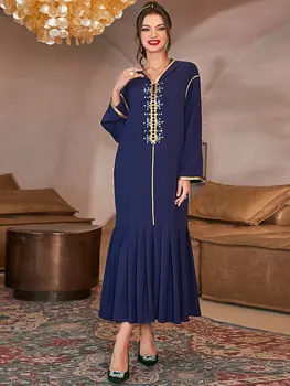Plisuotos Kaftan Djellaba Moterų Gobtuvu Dubajus Abaja Saudo Arabijos Įlankos Vakare Šalies Skraiste Maroko Caftan Ramadanas Musulmonų Arabų Ilga Suknelė