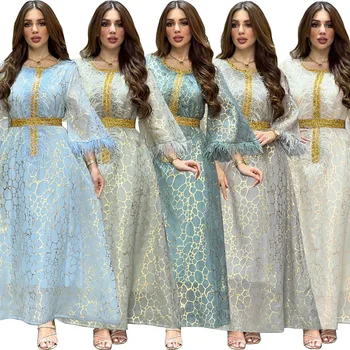 Prabangus Diamond Plunksnų Artimųjų Rytų Arabijos Vakarinę Suknelę Ilgomis Rankovėmis Dubajus Suknelė Musulmonų Apdaras Šaliai, Skraistės Rudenį Naujas