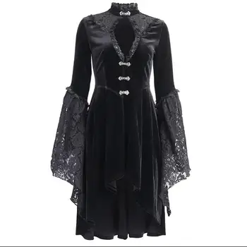 Gotikos Suknelė Moterims Juoda Nėrinių suknelė Vintage Cheongsam Pavasario