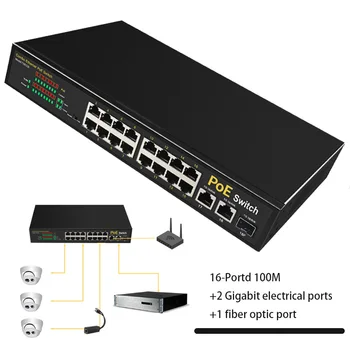Interneto Splitter Ethernet Tinklo Switcher Hub POE switch RJ45 pereiti Žaidimo 16*100+2*1000M elektros prievadas+1*optinio pluošto uosto