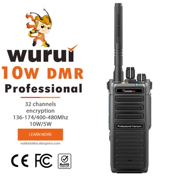 Wurui DM760 10W profesinės DMR skaitmeninis walkie talkie Du būdu radijo imtuvai kumpis patogus Mobilusis policijos uhf vhf ilgas atstumas 10km