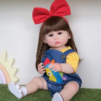55CM Bebe Atgimsta Bonecas Realus vaikiška mergaitė princesė Lėlės vonios žaislas labai švelnus viso kūno silikono lėlės surprice