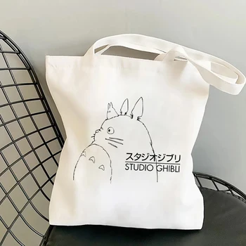 Studio Ghibli Moterų Pirkinių Krepšys Animacinių Filmų Ekologinio Daugkartinio Naudojimo Moterų Nešti Maišą Kolegijos Rankinės Šviesą Didelės Ponios Peties Shopper Bag