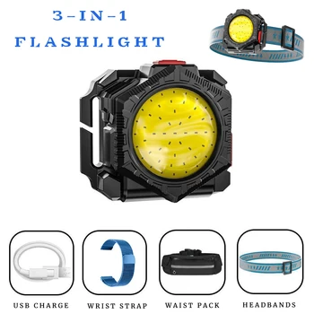 4 in 1 LED Watch Šviesos savigynos Žiūrėti Žibintų Mini Žibintuvėlis Baterija Kempingas Žvejybos USB Įkrauti Veikia Šviesos Lempos Riešo