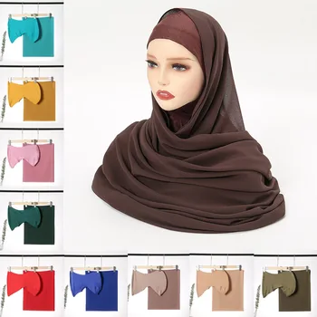 Musulmonų Moterys Šifono Hijab su Atitikimo Pagal Bžūp Hijab Paprasto Skarelė Ilgą Šifono Skara su Rungtynių Spalva Jersey Vidiniai Dangteliai