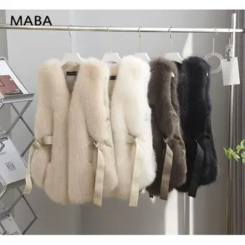 Žiemos Naujas Moterys Juoda Faux Fox Fur Dirbtiniais Kailiais Liemenė Striukė Mados Dizaineris Aukštos Kokybės Kratinys Kailis Plonas Streetwear Striukė 2023