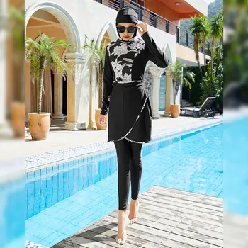 Pilnas Draudimas Hijab Maudymosi Kostiumėlį Naujas Burkini Ilgomis Rankovėmis Musulmonišką Maudymosi Kostiumą, Moterys Islamo Femme Maudymosi Kostiumėliai Kratinys Spausdinti Plaukti Dėvėti