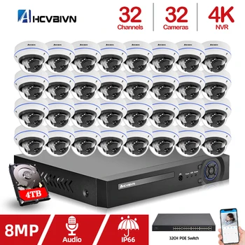 AHCVBIVN H. 265+ 32CH 4K HD NVR Su 48V POE 8MP Saugumo Patalpų Lauko Garso IP Dome Kameros Vaizdo Stebėjimo Sistemos