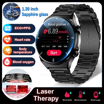 2023 Naujas Trijų aukštų lazerio fizioterapija Smartwatch Vyrų EKG+PPG Kūno Temperatūra Sveikatos Stebėsenos Smart Watch 