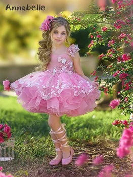 Annabelle Gėlių Mergaitės Suknelė Nėrinių Ir Aplikacijos, Uždusęs Suknelės Vestuvėms Moteris Elegantiškas Svečių Pavasario Vasaros
