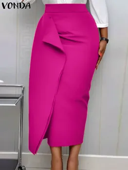 VONDA Elegantiškas-line Ilgas Sijonas 2023 Moterų Aukšto Juosmens Elegantiškas Mados Office Lady Kietas Jupe Sijonai Femininas Šalis, Sijonai