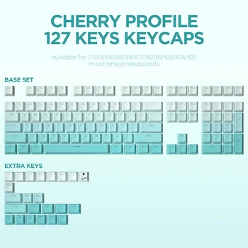 YUNZII Gradientas 127 Klavišus Tiffany Blue Cherry Profilis PBT Dažų Sublimacijos Double Shot Keycap Rinkinys