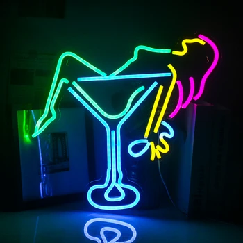 Sexy Moteris Vyno taurė Neoninis Ženklas LED Šviesos Namų Meno Vestuvių Juostoje Miegamasis Estetinį Kambario Gimtadienio Clue Sienos Papuošti