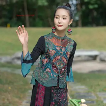 2023 derliaus gėlių siuvinėjimas rankovių qipao viršuje etninių kinų tradicinės liemenė moterims kinijos nacionalinis liemenė tango kostiumas