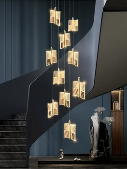 Laiptų Liustra Nordic Light Luxury Akrilo Liustra High-end Villa Dvipusis Pastato Sukasi Tuščią Kambarį Liustra