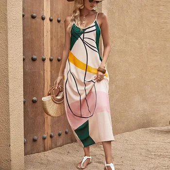 Vasarą Laisvas Slydimo Suknelė Moterų Paplūdimio Stiliaus Mados, 3D Spausdinimas be Rankovių Moteriška Suknelė Mergina Atostogų Apranga Atsitiktinis Streetwear