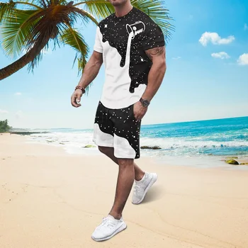Nauja Vasaros vyriškų 2 Gabalas Rinkiniai Tendencijos Mados Vyras Marškinėliai Paplūdimio Šortai Kostiumas 3D Spausdinimo O-Kaklo Viršų Tracksuit Vyrų Drabužių Streetwear