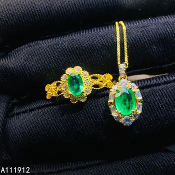 KJJEAXCMY fine jewelry gamtos Smaragdas 925 sterlingas sidabro moterų pakabukas karoliai grandinės žiedas nustatyti paramos bandymo madinga
