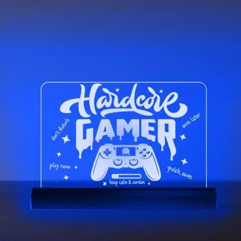 Vaizdo Žaidimų 3D Efektas Užsakymą LED Lempos Paauglių Miegamasis Dekoro Gamepad Valdytojas ESports Logotipas Akrilo Šviesos Hardcore Gamer Pristato