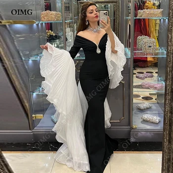 OIMG Užsakymą Dubajus Undinė arabų Juoda vakarinę Suknelę Moterų Karalienė ilgomis Rankovėmis Zawalcowany Kristalais Elegantiškas Oficialią Šalies Suknelė