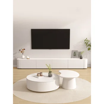 Šiaurės kremas stiliaus baltos spalvos dažais TV spintelė, staliukas derinys kambarį, naujas, modernus ir paprastas medžio masyvo TV kabinetas