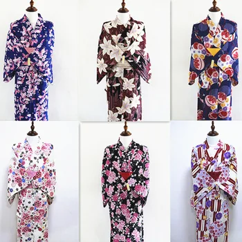 Japonų Kimono Moterų Vasaros Yukata Medvilnės Retro Oficialų Ilga Suknelė Kelionių Fotografija Dėvėti Cosplay Kostiumų 4pcs Rinkinys
