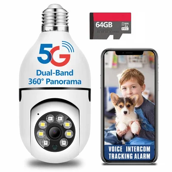 64G Atminties kortelės Lemputė Saugumo Kameros 2.4 ghz&5 ghz 360°Indoor/outdoor Lightbuble Apsaugos Kameros HD/Naktinio Matymo