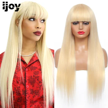 613 Blond Žmogaus Plaukų Perukas Su Kirpčiukais Tiesūs Plaukai Šviesūs, Brazilijos Plaukų Pilna Mašina Pagaminti Perukai Už juodaodžių Moterų Remy Plaukų IJOY