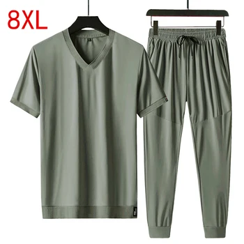 Plus Size 8XL Mens Marškinėliai+ Šortai Sportinis Kostiumas Kietas Medvilnės Plius Didelis, Dviejų dalių Kostiumas Mens Drabužius Vasarą Vyrams 2022 Drabužiai