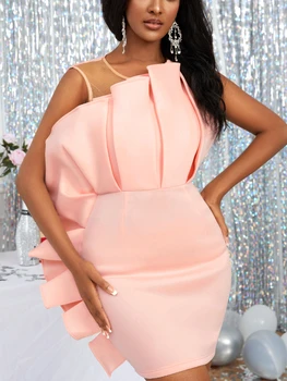 Moterų Rožinės Spalvos Mini Suknelė Klubas Šalies Bakas Chalatai Elegantiška, Madinga Afrikos Ponios Celeberity Homegcoming Šalies Klubo Gimtadienio Komplektai
