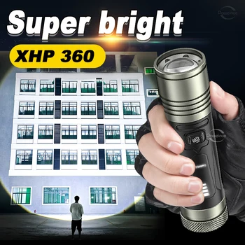 Super Galingas XHP360 LED Žibintuvėlis Didelio galingumo USB Įkraunamas Žibintuvėlis Taktinis Žibintų Lauko Zoom Kempingas Dirbti Ranka Lempa