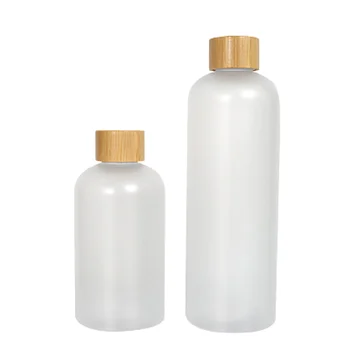 Plastiko Butelis Tuščias Bambuko Medinės Padengti Matinio Apvalios Pečių 300ML 500ML Daugkartiniai Konteinerių Kosmetikos Pakuotės Buteliukas 15vnt