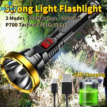 10000LM Galingas LED Žibintuvėlis Usb Įkrovimo P700 Taktinis Flash Ilgo Nuotolio Šviesos Fakelas, Lauko Vandeniui Avariniai Žibintai