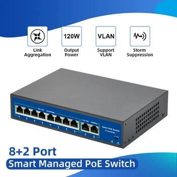 10 Prievadų POE Switch 48V Power Over Ethernet Tinklo Jungiklio, 8 PoE Switch purkštukas (benzinas) IP camera/Wireless AP/VAIZDO kamerų Sistema