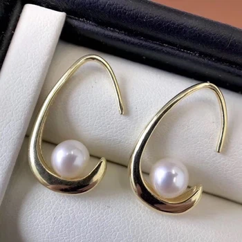 100% pobūdžio gėlavandenių perlų auskarai su 925 sidabro kablio-AAAA aukštos kokybės perlų auskarai,18 k auksu danga