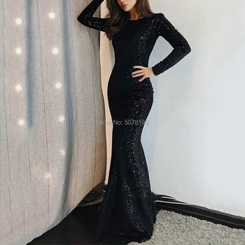 Vestidos Juoda Blizgančiais Prom Dresses 2024 arabų Dubajus ilgomis Rankovėmis Undinė Vakare Gown Mergina Šalis Nešioti Baigimo
