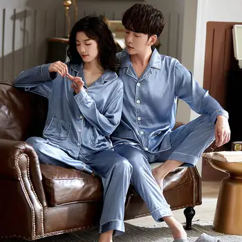 SUO&CHAO 2023 nauja pora pižama moterų ledo šilko, šilko imitacijos ilgomis rankovėmis aukštos kokybės vyriški namų kostiumas