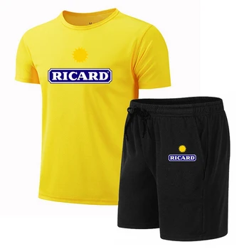 Vasaros vyriški Sportiniai Ricard Fitneso Kostiumas Veikia Drabužių Atsitiktinis marškinėliai + Šortai Rinkiniai, Kvėpuojantis 2 Gabalas Bėgiojimas Tracksuit