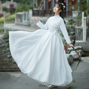 Balta Hanfu Suknelės Pasakos Kostiumų Kinų Stiliaus Tradicinių Plačios Rankovės Šviežių Tiktų Senovės Rytų Folkloro Spektaklis